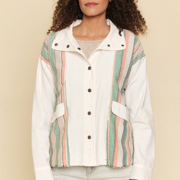 MYSTREE White Button Front Utility Jacket Lightweight Cotton Shacket with Pocket - Picture 4 of 7
